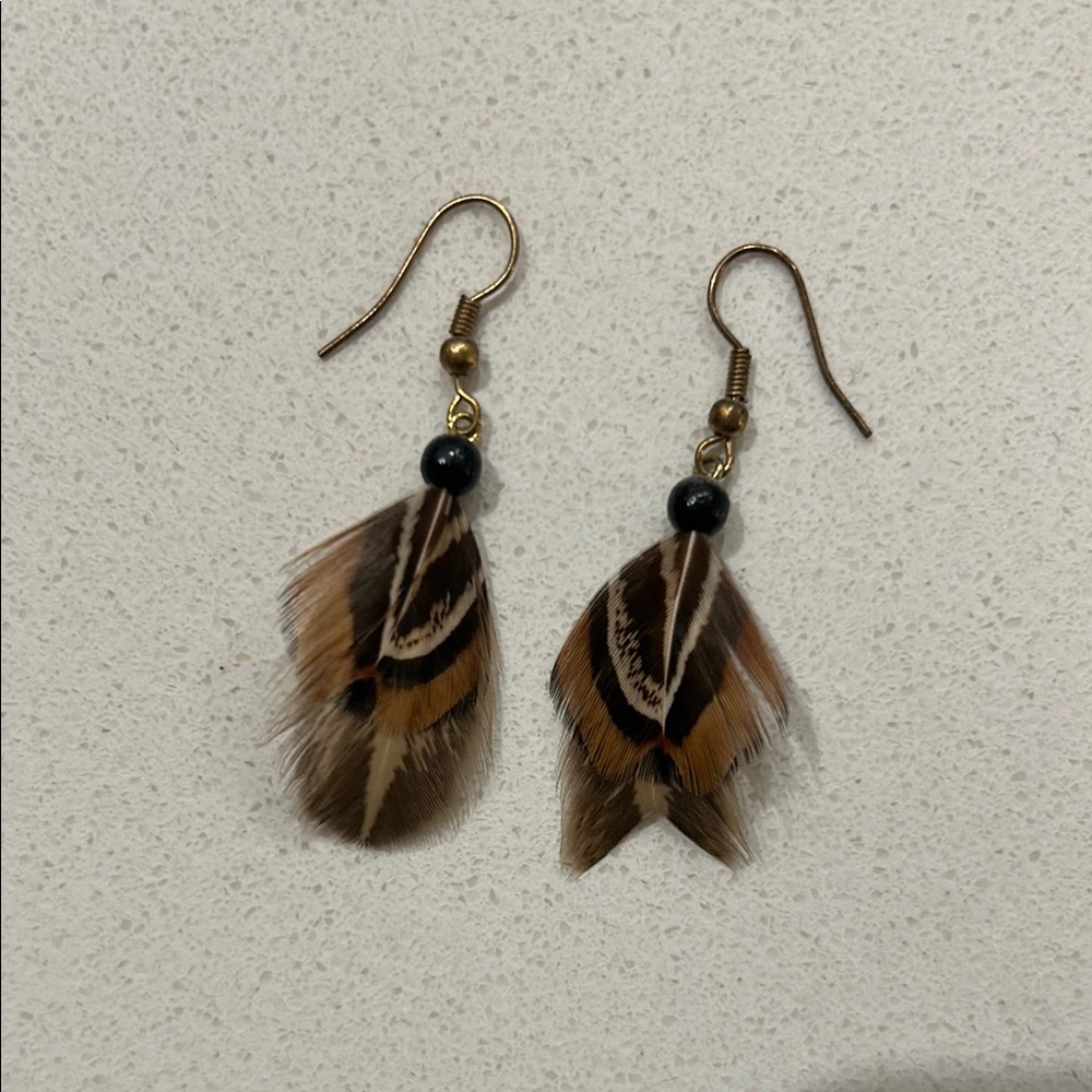 Nature-Inspired Black and Brown Feather Earrings